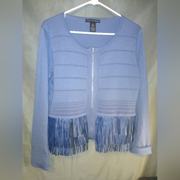 Grace elements lightweight blue leather fringe jacket - Picture 1 of 3